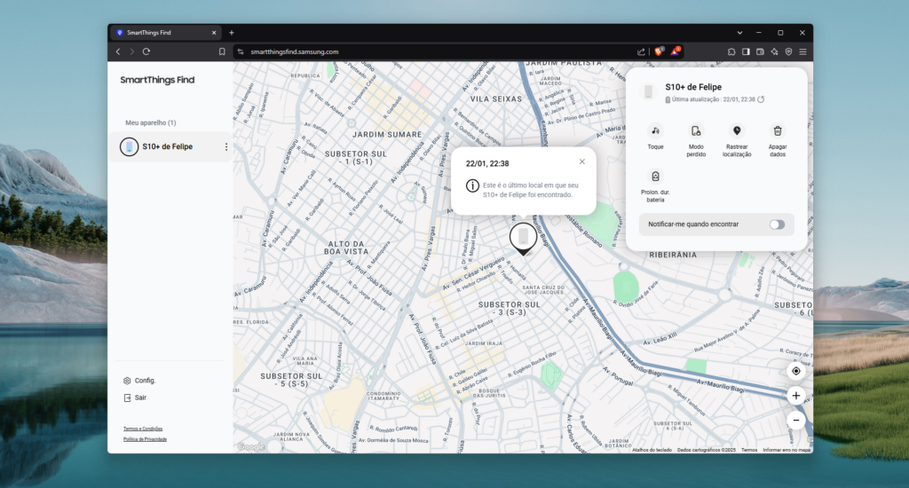 Mapa mostrará última localização enviada pelo seu celular - imagem: showmetech/felipe faustino