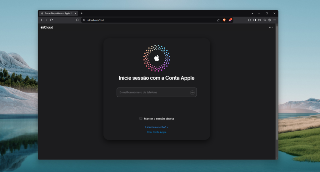 Tela de login no icloud para acessar o buscar - imagem: showmetech/felipe faustino