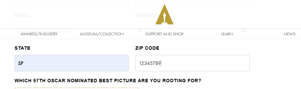 Site para votar no oscar 2025