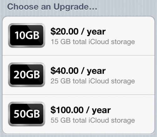 Apple divulga preços para espaço extra no icloud. Quando a apple anunciou o icloud, deixou claro que os usuários teriam 5gb de espaço gratuitamente para seus backups e dados. Com pouco tempo de uso podemos afirmar que 5gb não representam muita coisa para quem tem mais de um idevice.