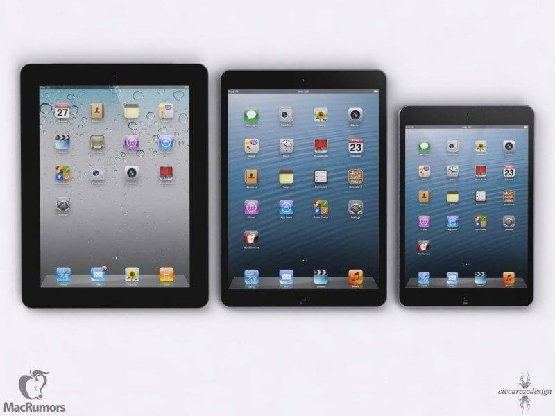 Ipad 5 em comparação com o mini e o 4