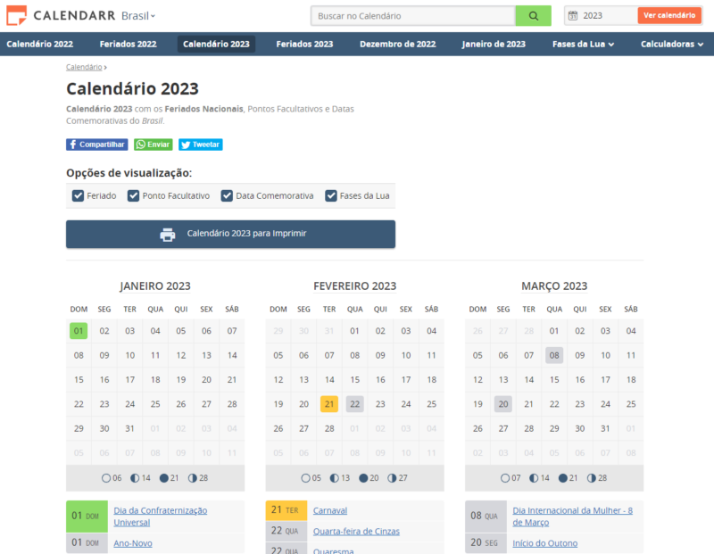 Como Imprimir O Calendário 2023 Com Feriados E Datas Comemorativas 1774